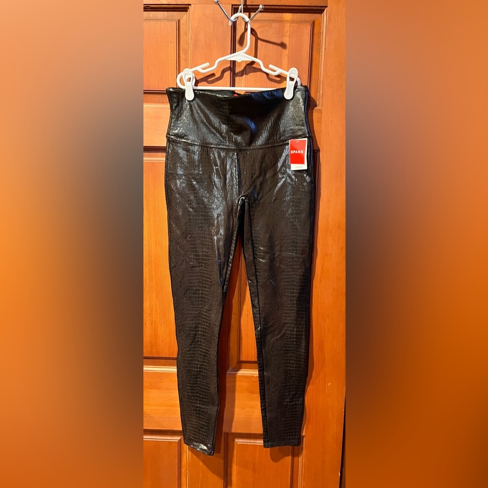 SPANX Black Croc-Embossed Leggings